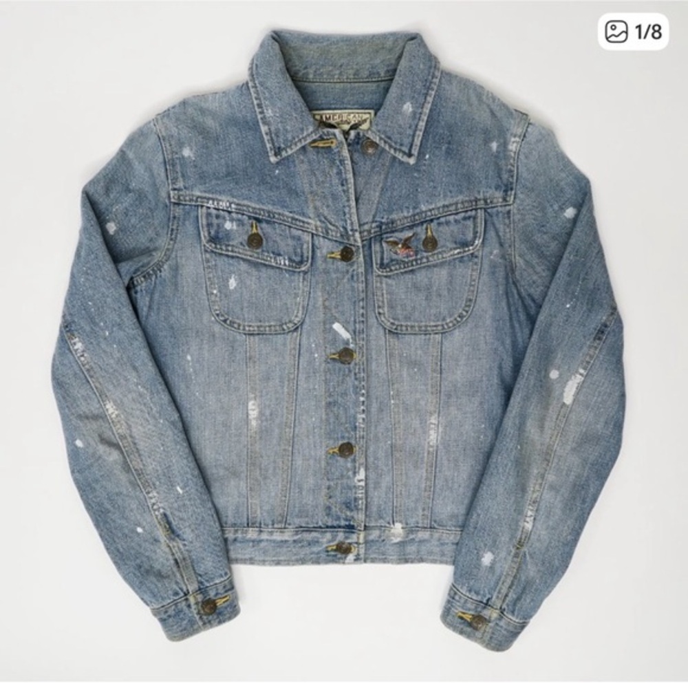 American Living Vintage Americana Distressed Denim Eagle Jacket L